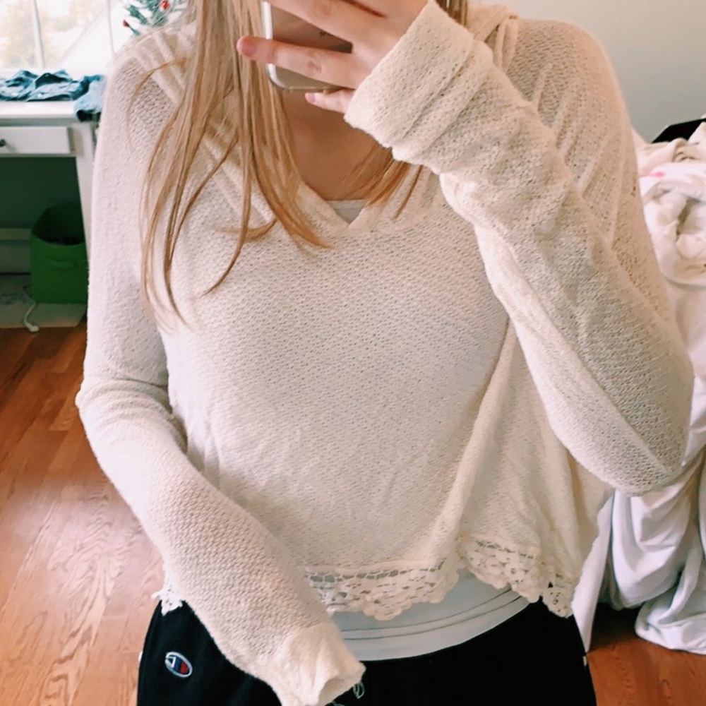 Abercrombie and Fitch White Knitted Hoodie